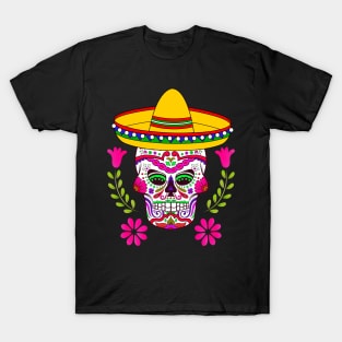 Pink Floral Cinco De Mayo Sugar Skull T-Shirt